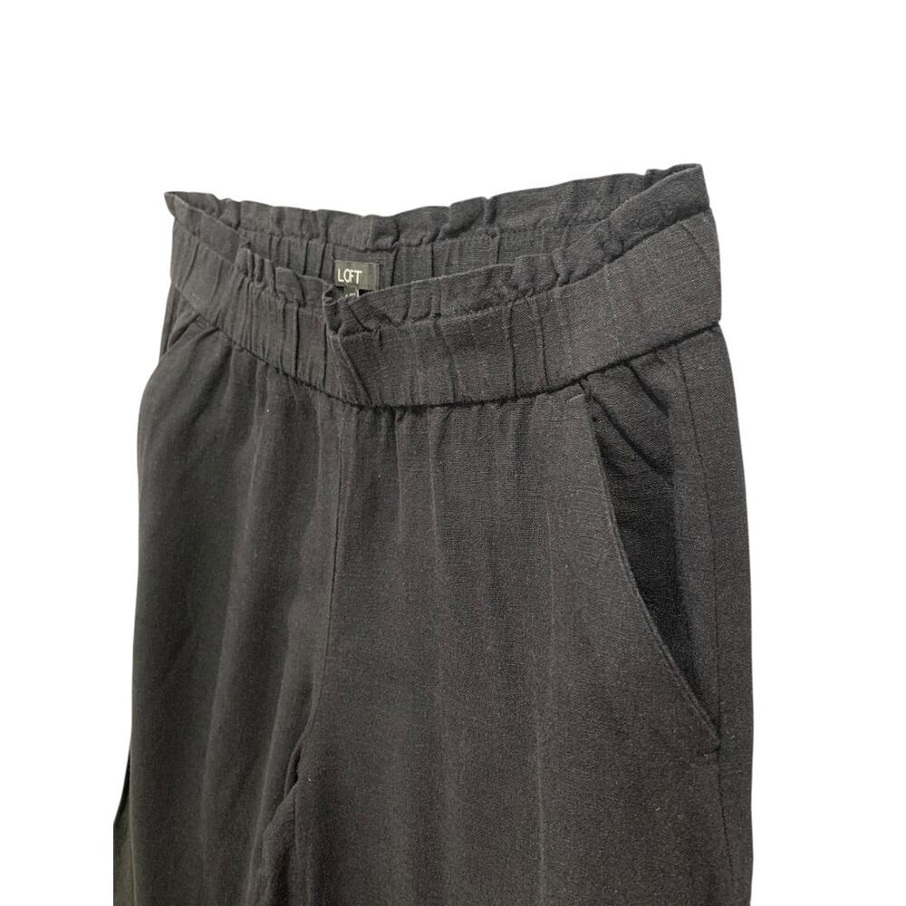 Small Loft Womens Black Linen Blend Pants Wide Leg Pull On Pockets - Picture 3 of 6
